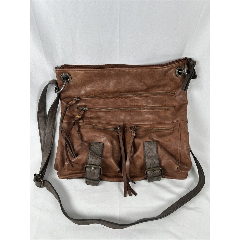 Bueno Brown Shoulder Bag Buckle Zipper Accents Adjustable Strap Classic